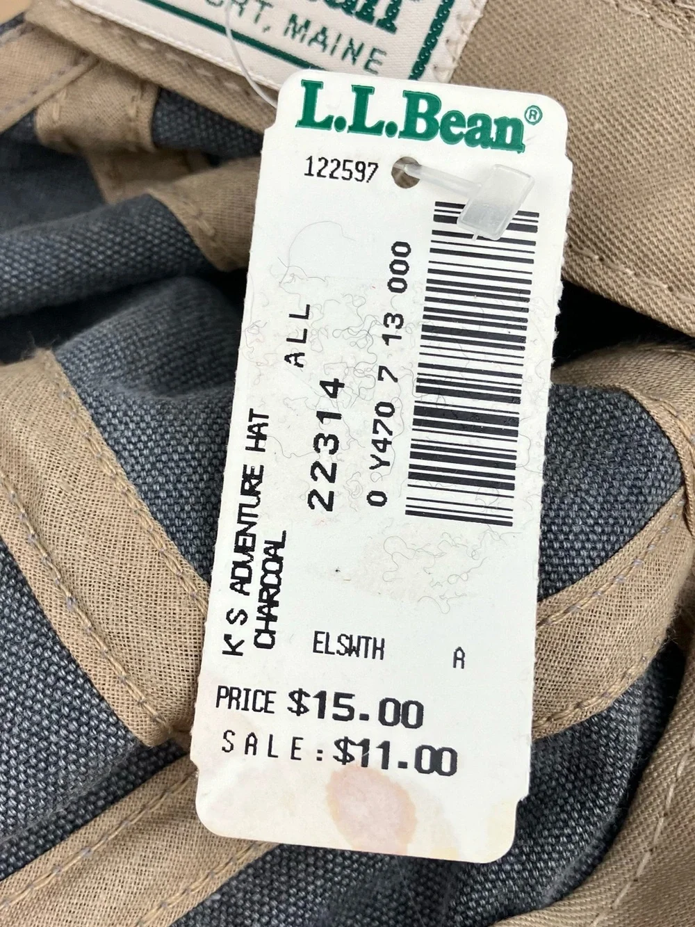 Vintage L.L. Bean 5 Panel Adventure Strapback Hat Script Logo Gray Aztec NOS.